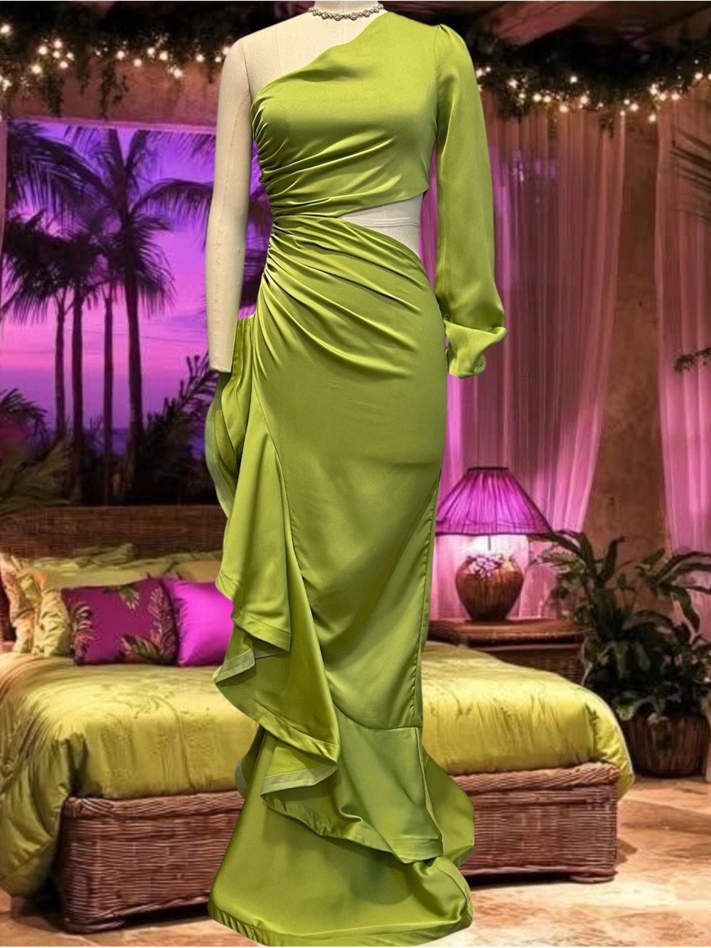 Love & Lemonade Cut-Out Ruffled Maxi Dress